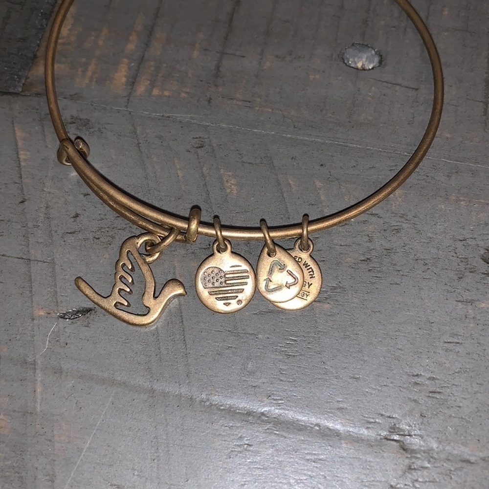 Alex and Ani Rafaelian Gold Dove Charm Bangle Bracelet Adjustable Peace‎ Jewelry